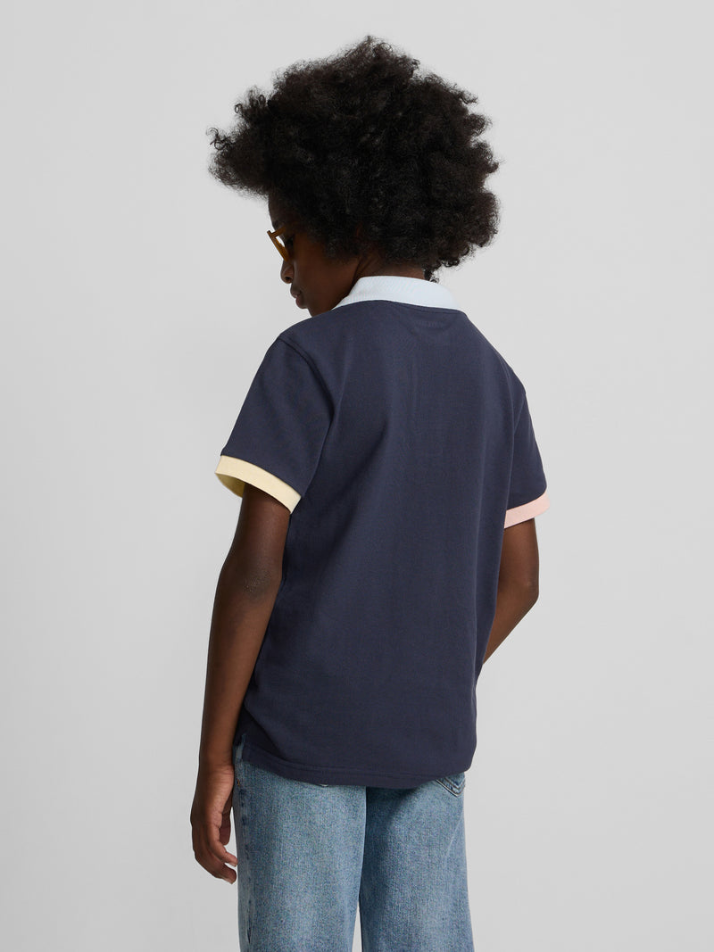 Polo criança com debrum multicolor azul-marinho