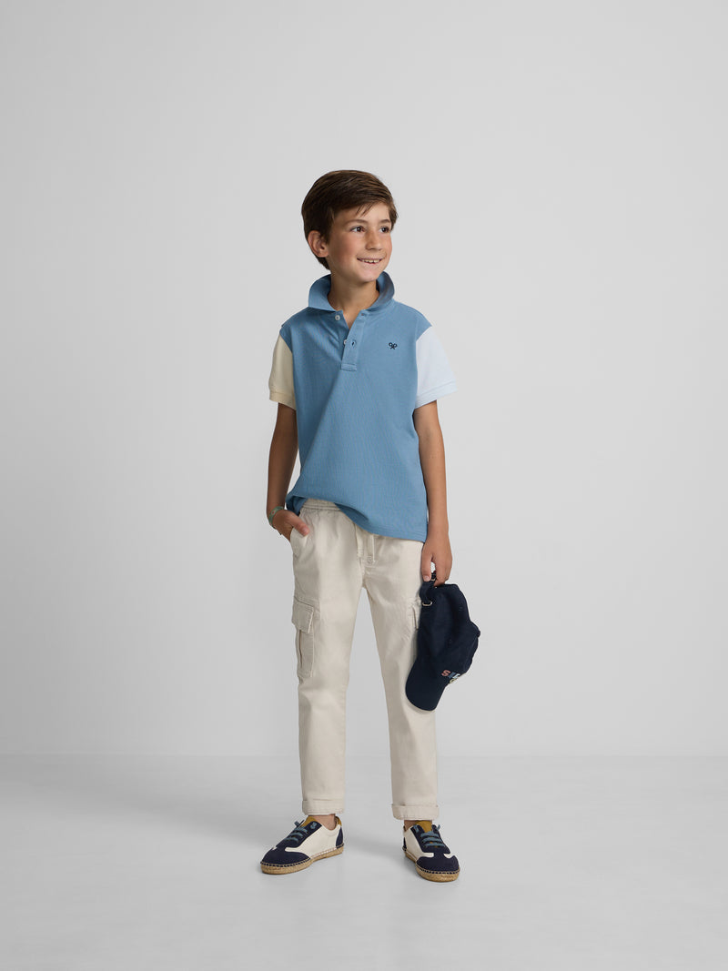 Polo infantil tricolor azul