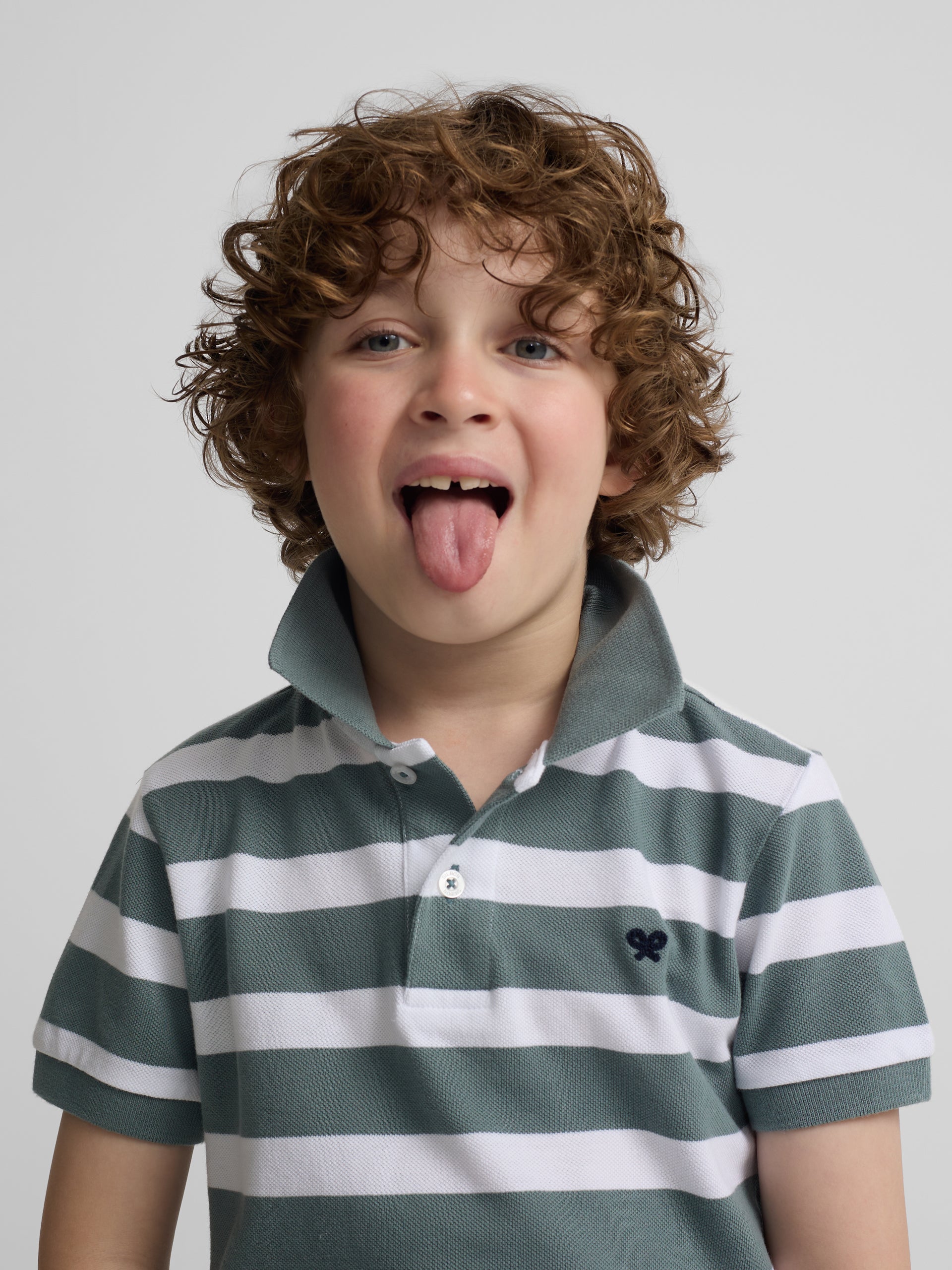 Polo enfant rayé blanc vert