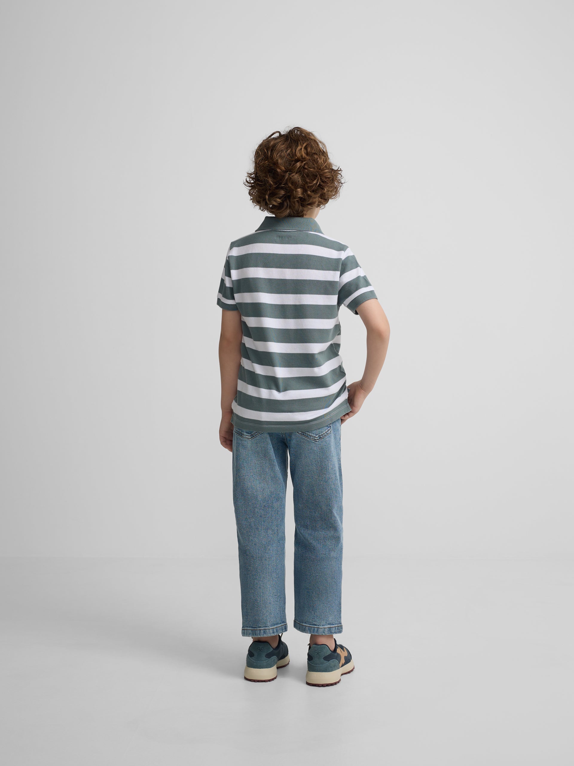 Polo enfant rayé blanc vert