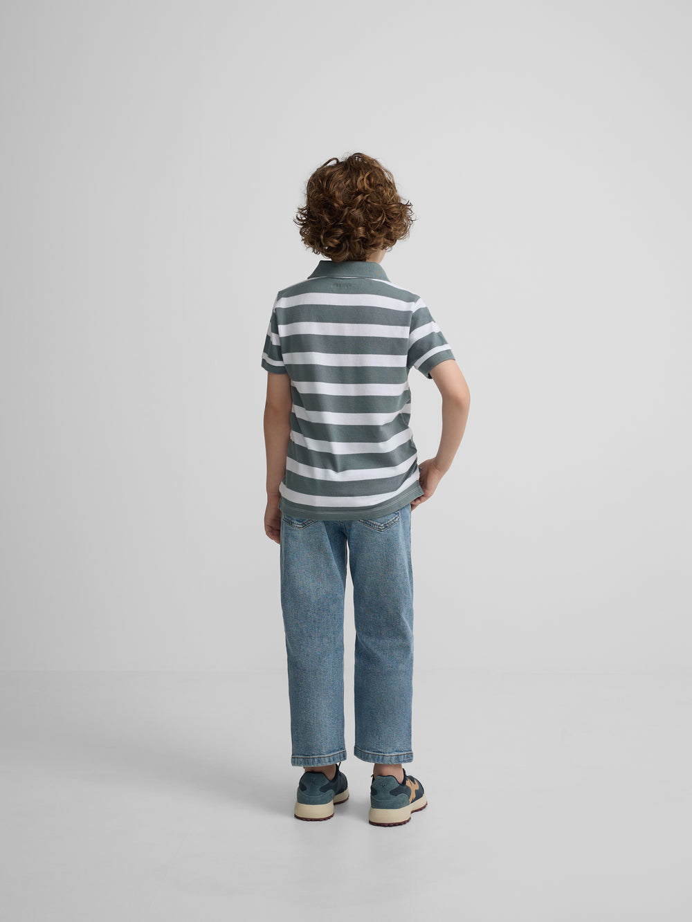 Polo criança riscas branco verde