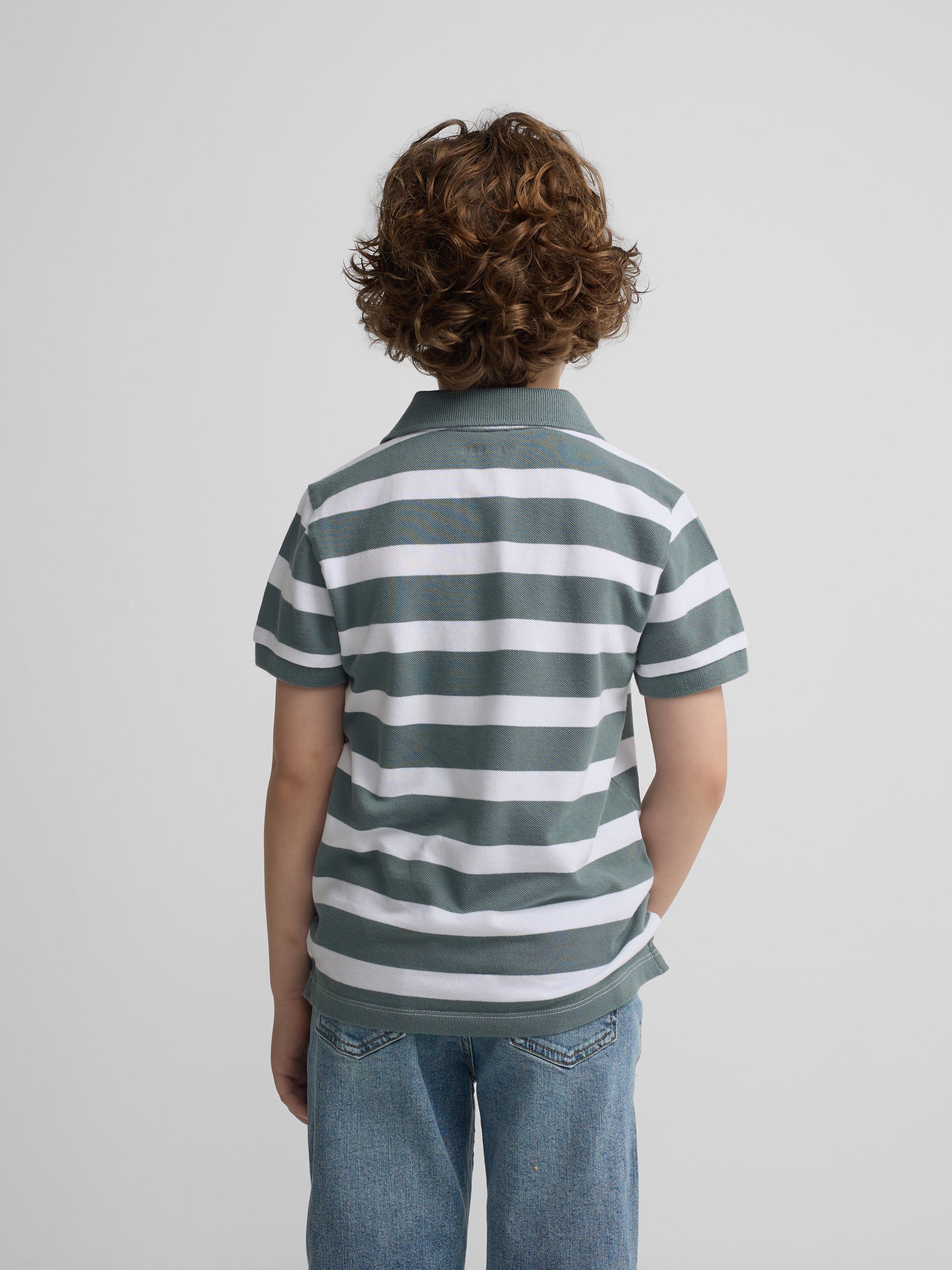 Polo enfant rayé blanc vert