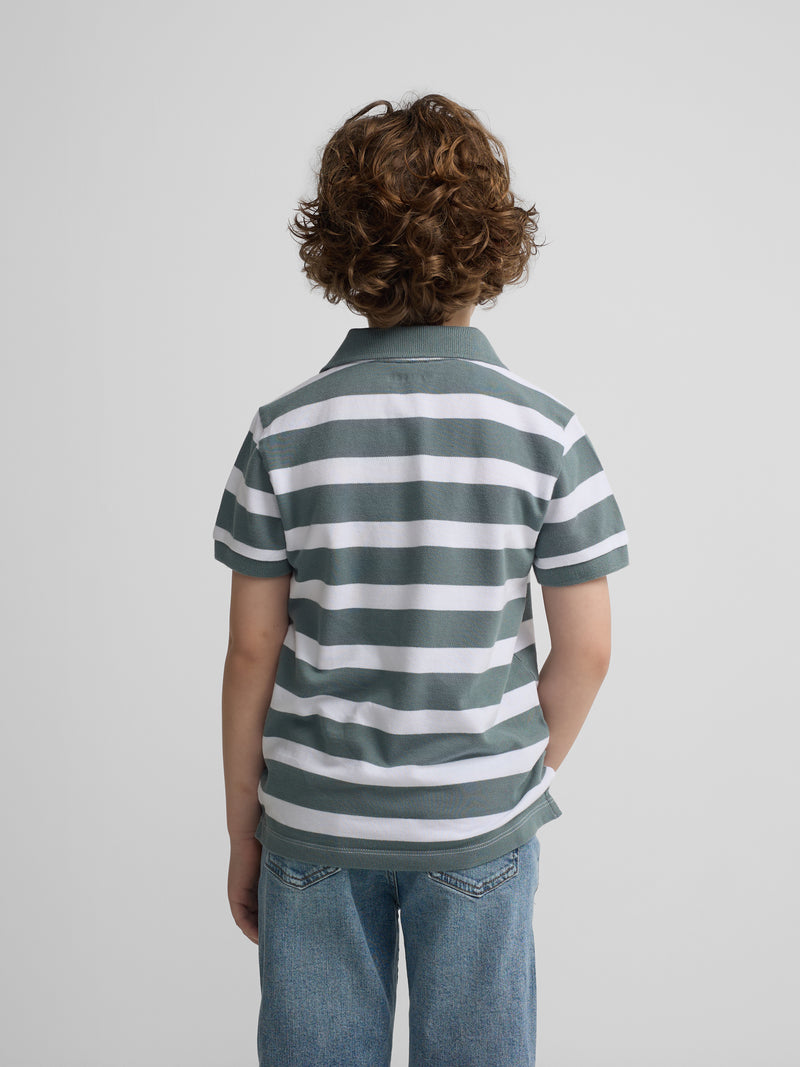 Polo criança riscas branco verde