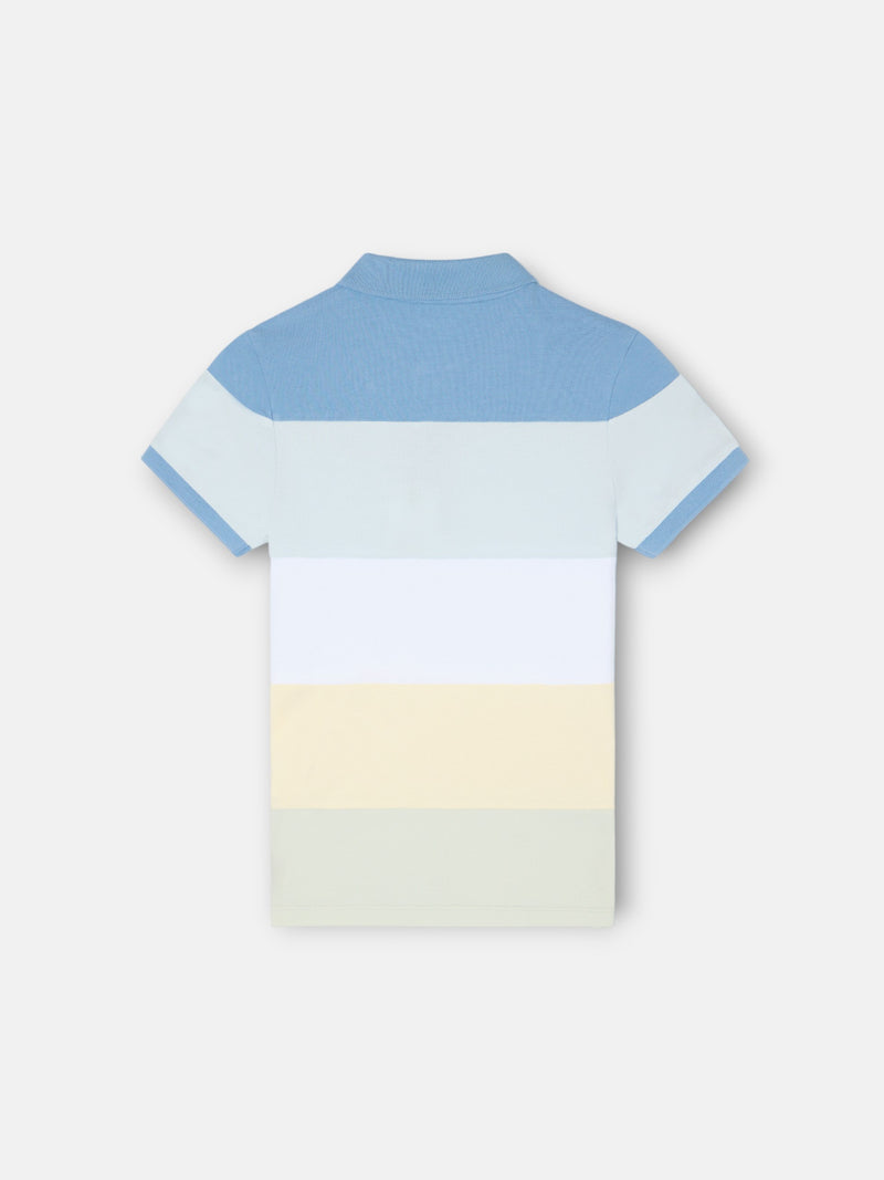 Polo enfant à larges rayures multicolores bleu