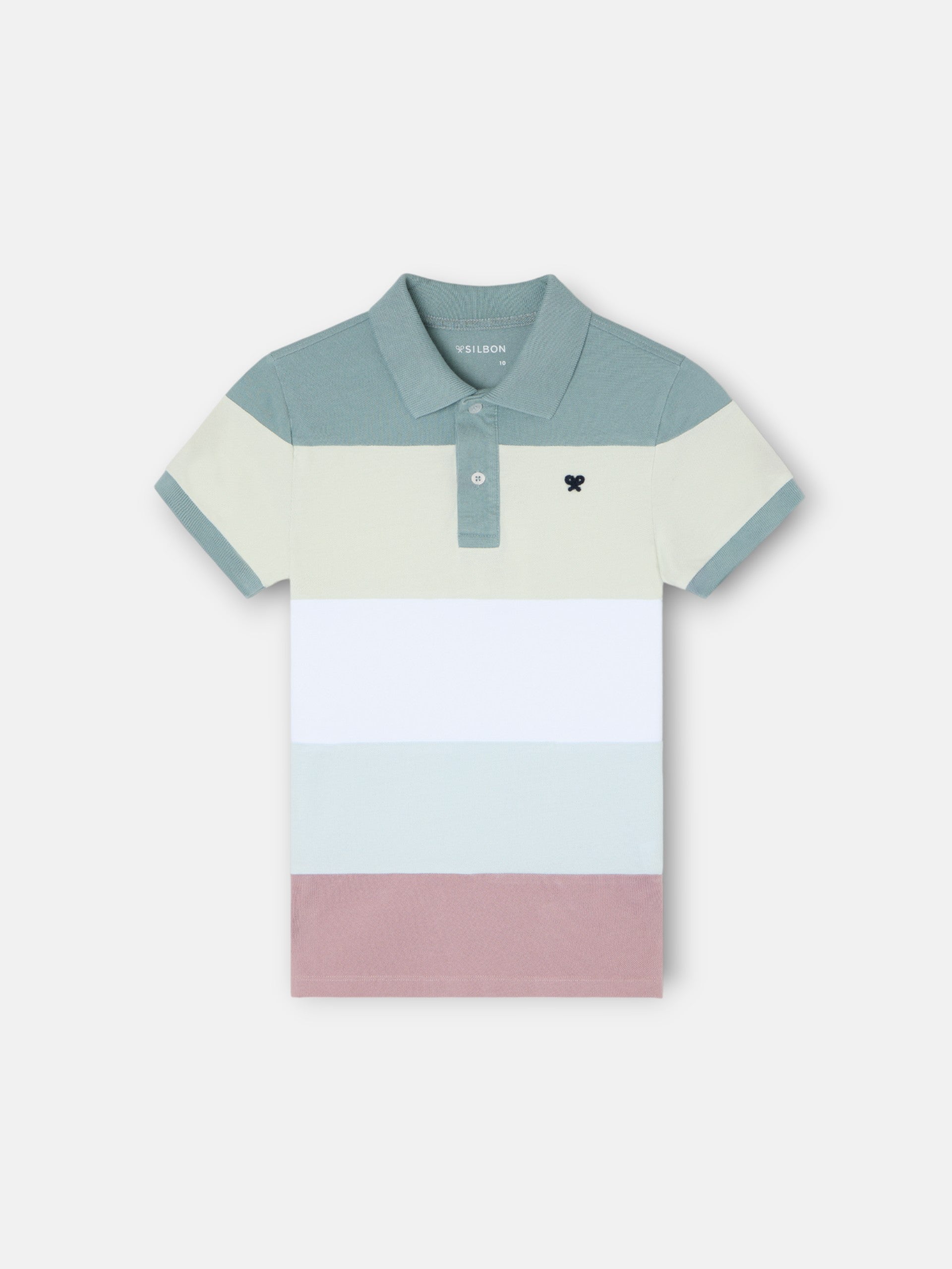 Polo enfant à larges rayures multicolores vertes