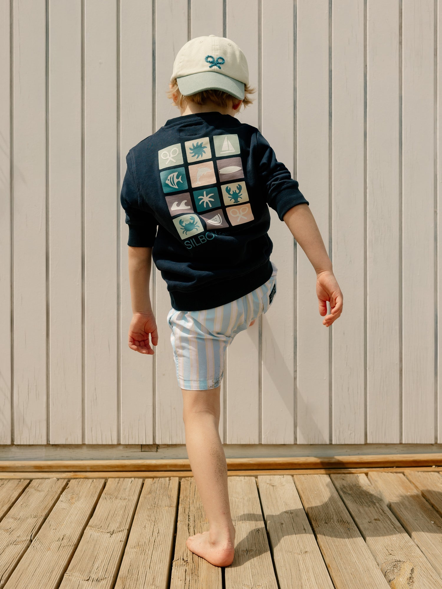 Kids navy blue sand and surf sweatshirt