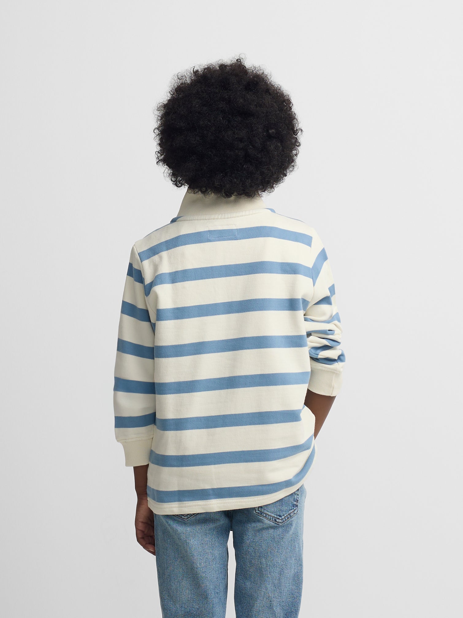 Sweat-shirt enfant demi-fermeture éclair rayé bleu