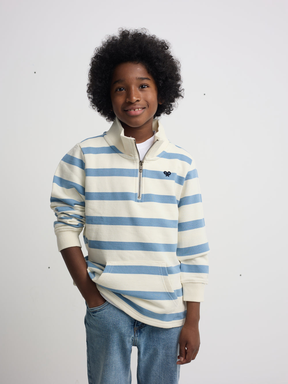 Sweat-shirt enfant à demi-zip avec rayures bleues