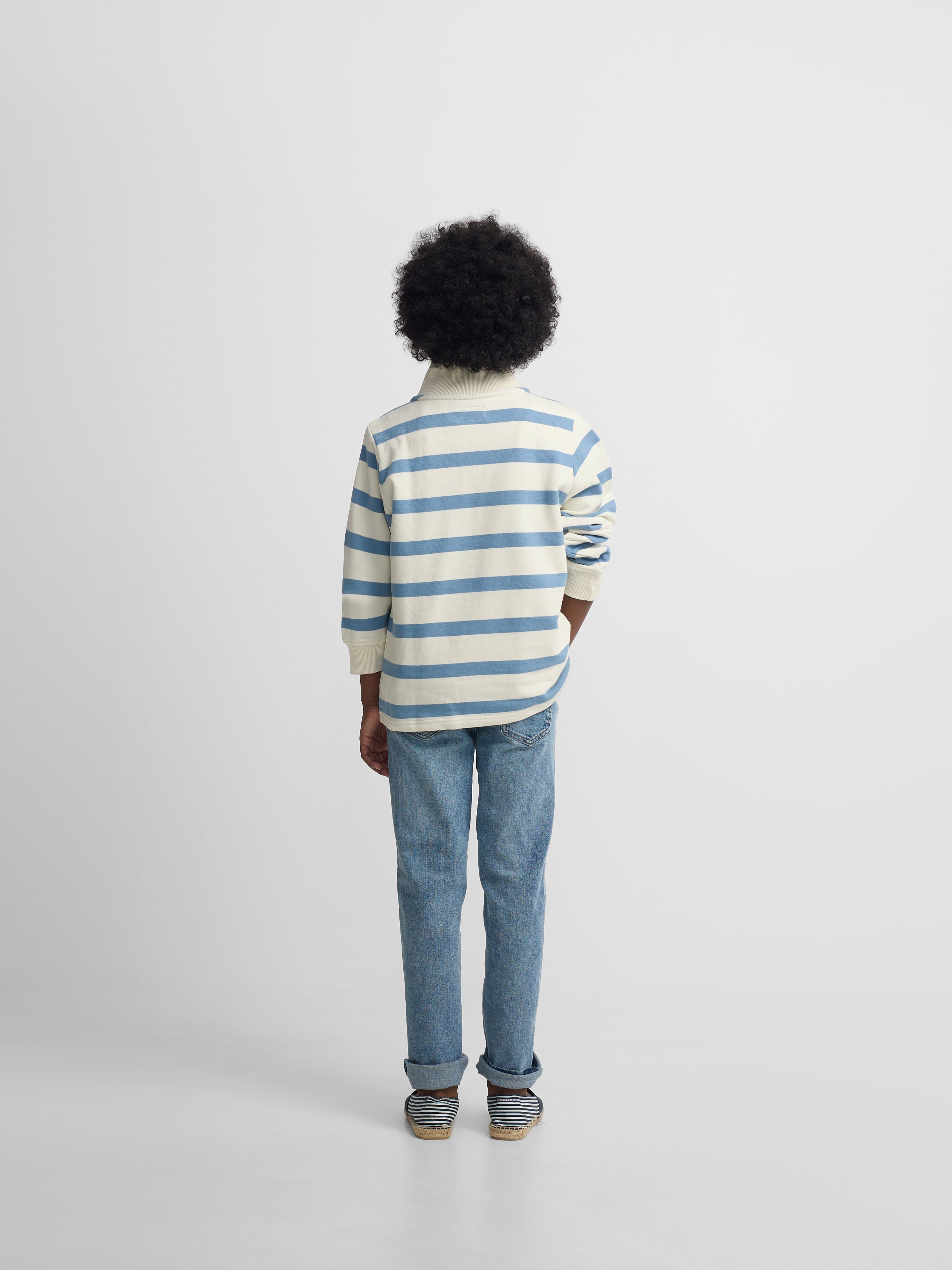 Sweat-shirt enfant demi-fermeture éclair rayé bleu