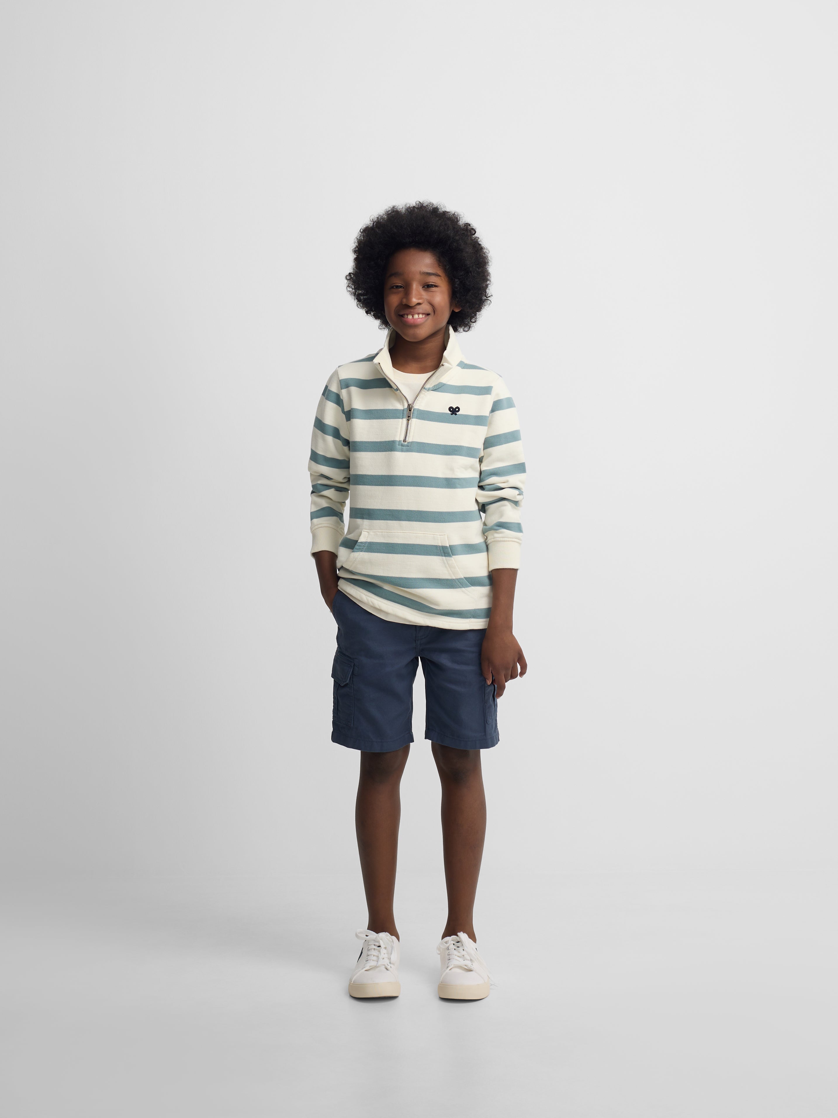 Sudadera kids media cremallera rayas verde