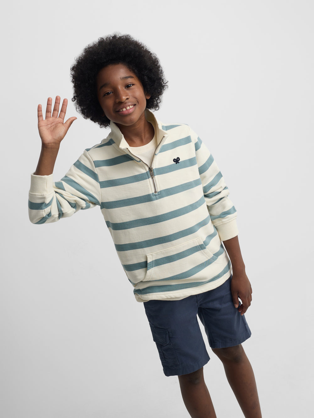 Sweat-shirt enfant à demi-zip avec rayures vertes