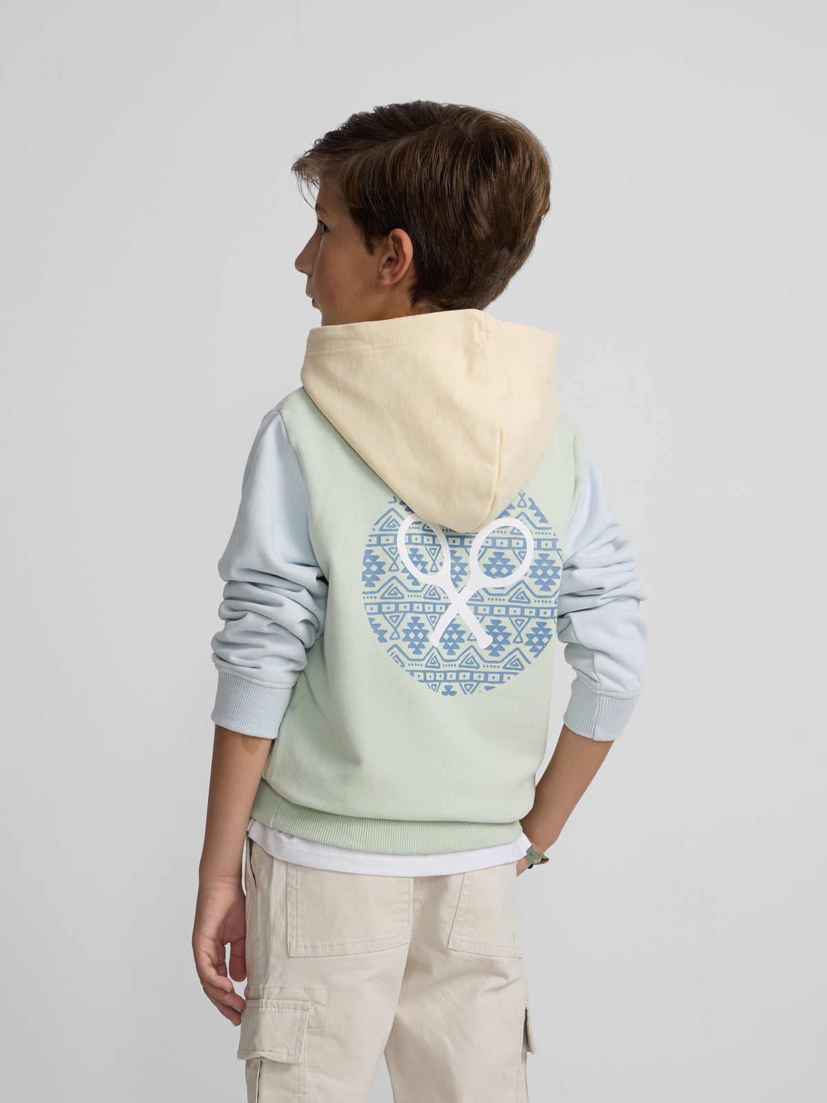 Sudadera kids capucha raqueta etnica verde