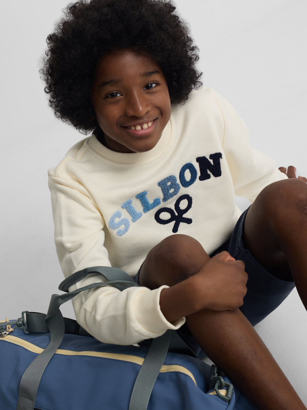 Sweat-shirt enfant Silbon raquette demi multicolore crème