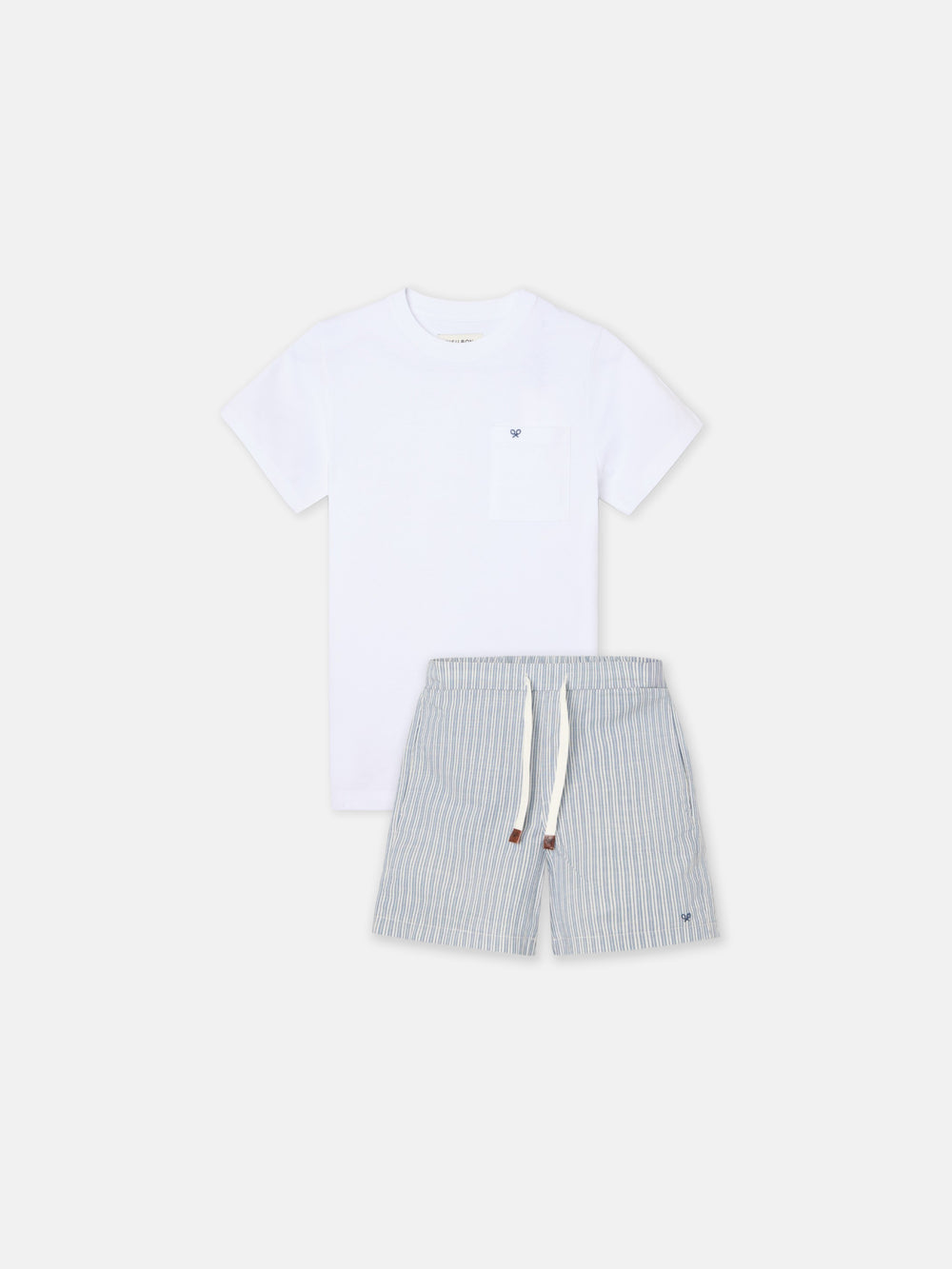 Pyjama court pour enfants avec poche à rayures bleu et gris