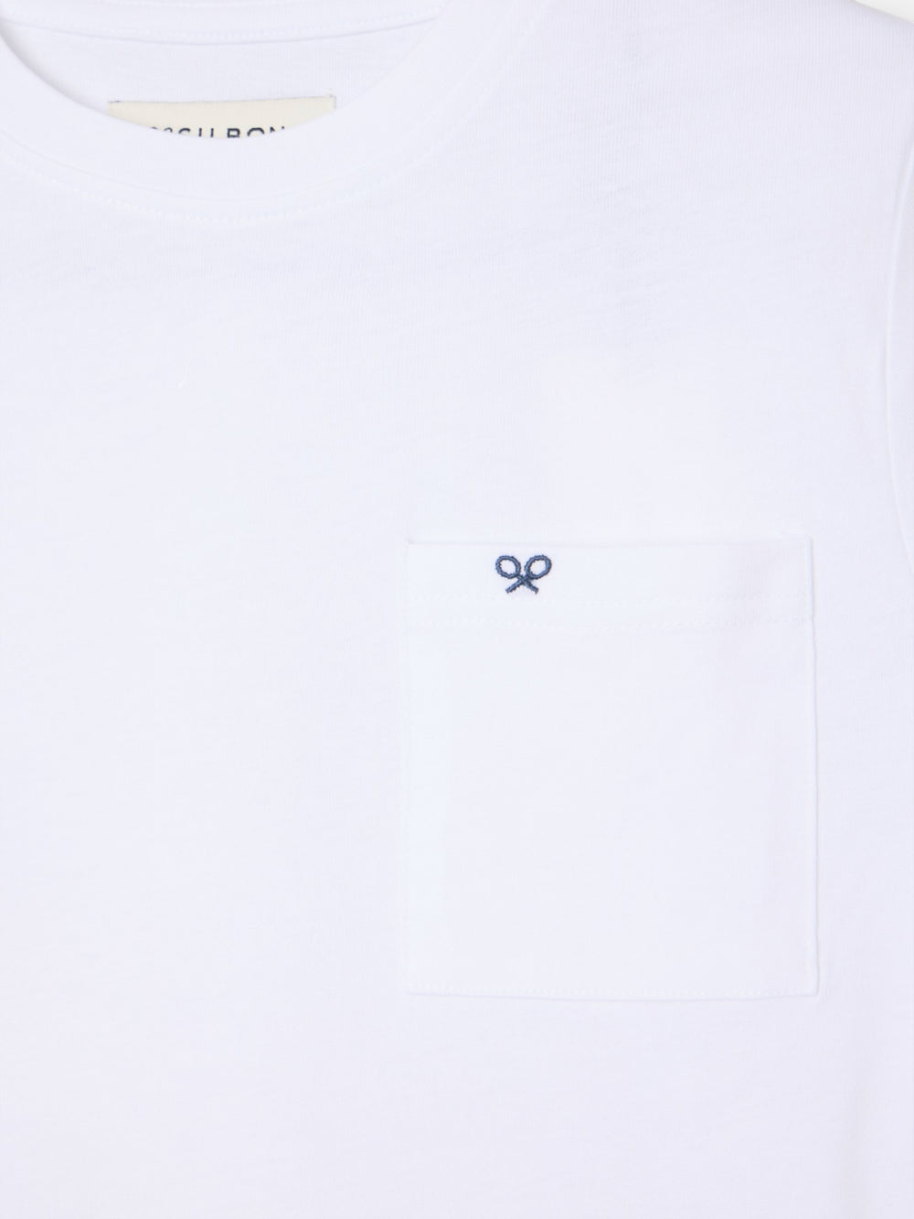 Pyjama court pour enfant, poche, rayures bleu-gris