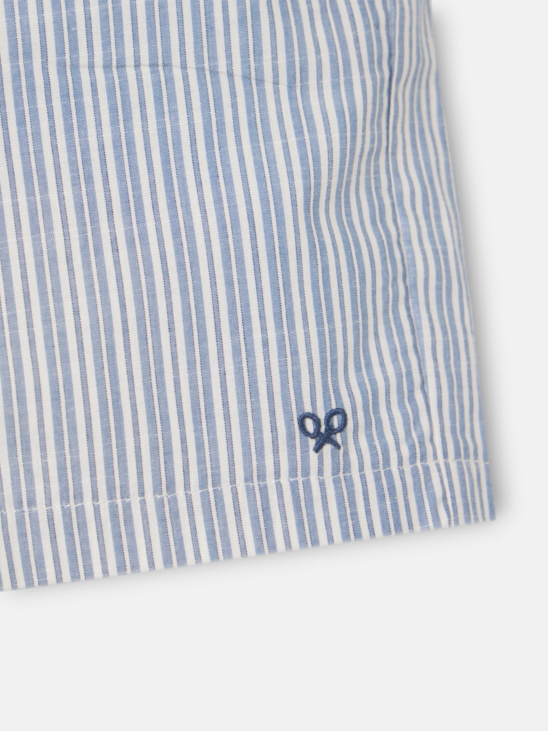 Pyjama court pour enfant, poche, rayures bleu-gris