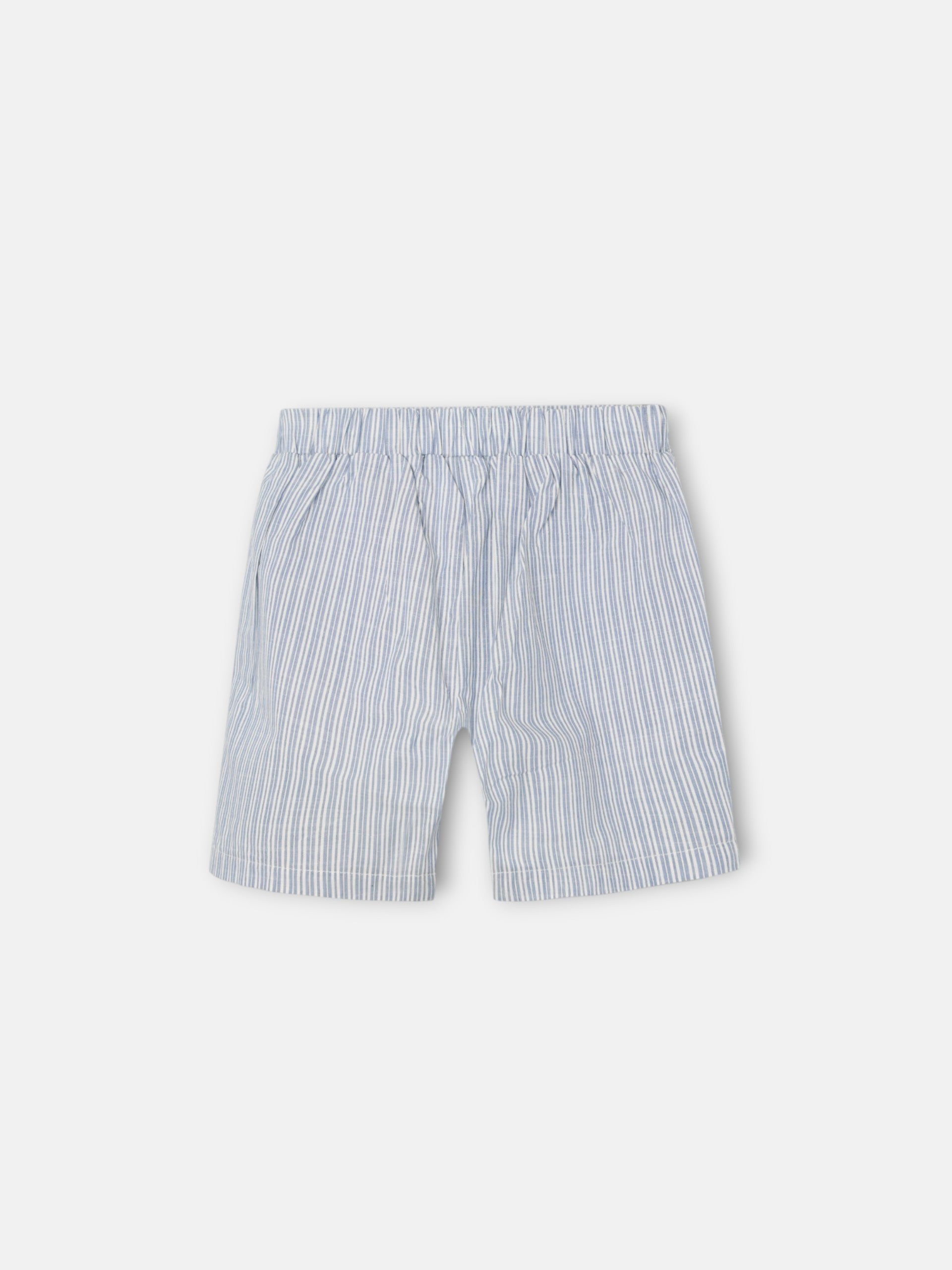 Pyjama court pour enfant, poche, rayures bleu-gris