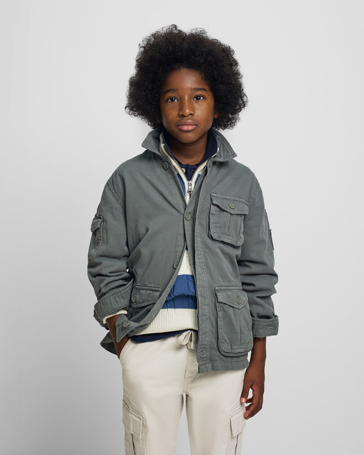 Casaco kids com bolsos e remendos verde