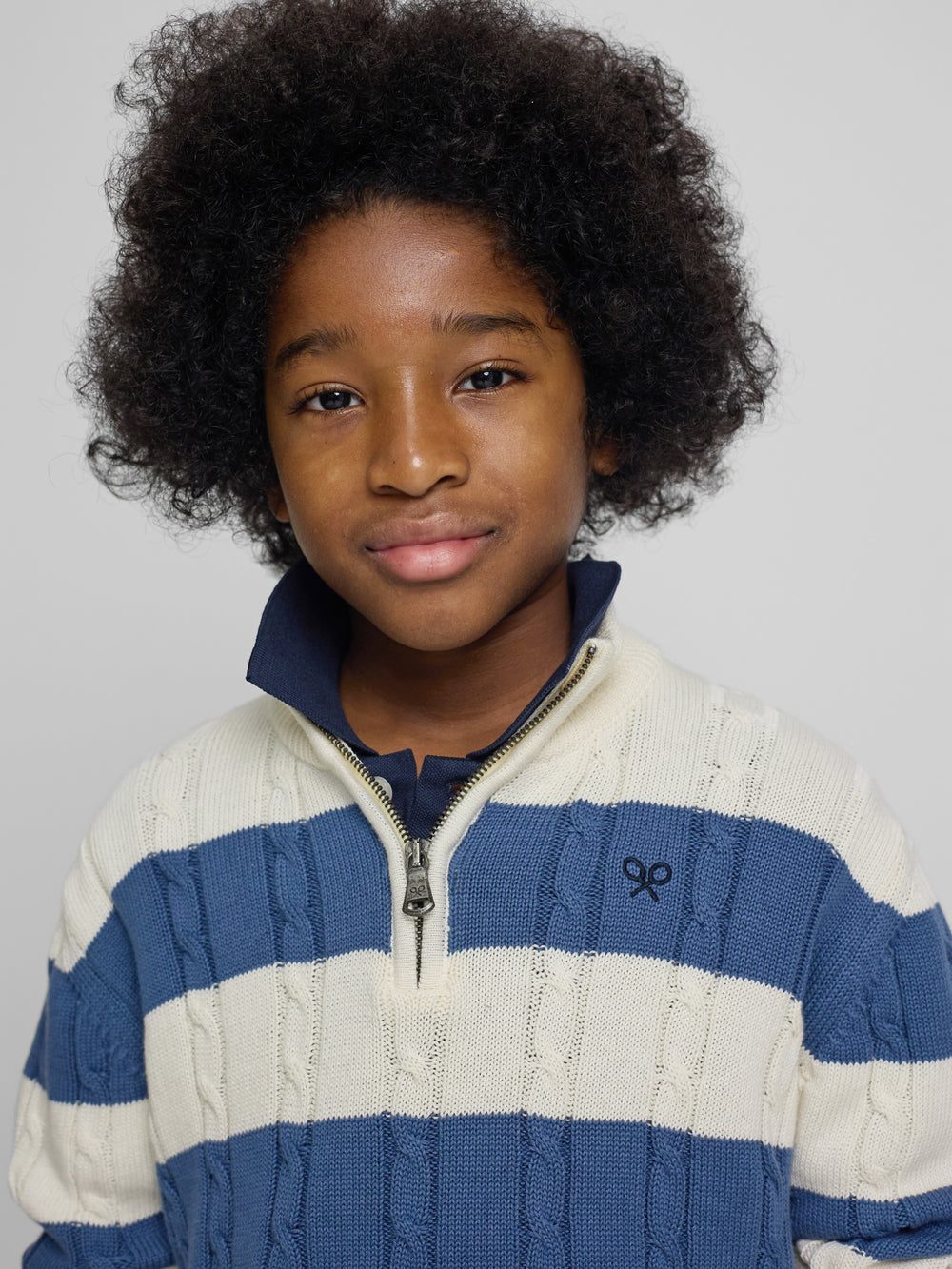 Camisola criança meia-fecho risca azul