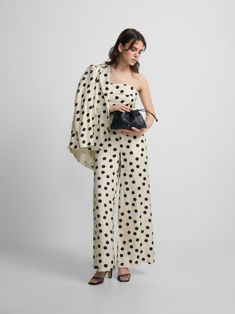 Veste de costume à revers à pois noire