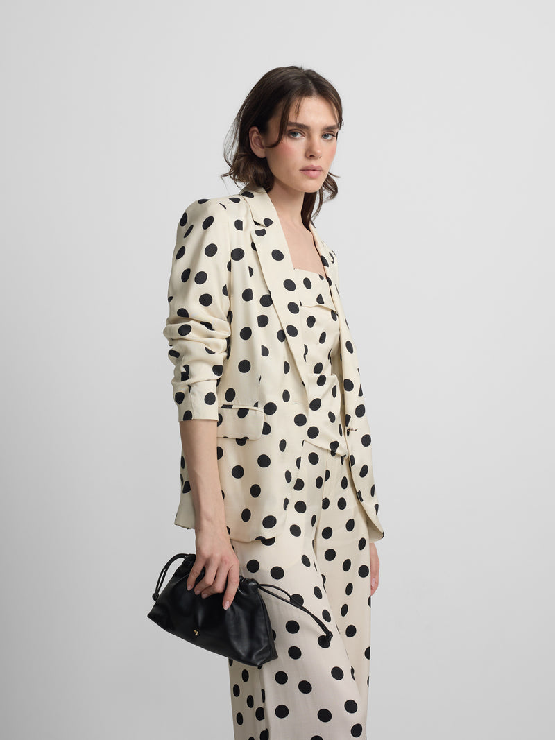 Veste de costume à revers à pois noire
