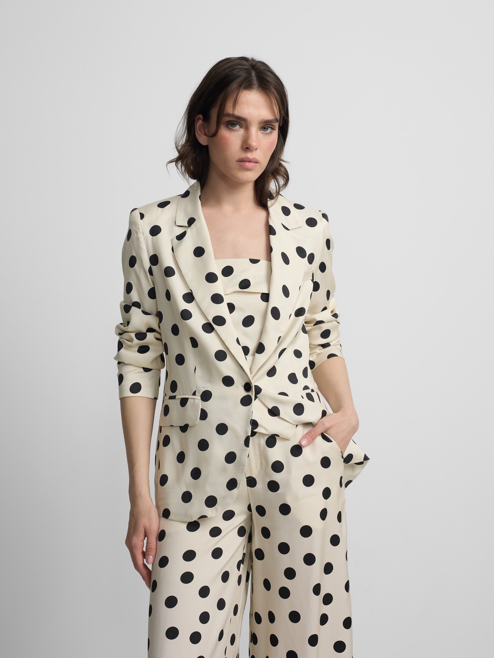 Black polka dot lapel blazer