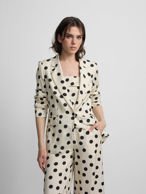 Veste de costume à revers à pois noire