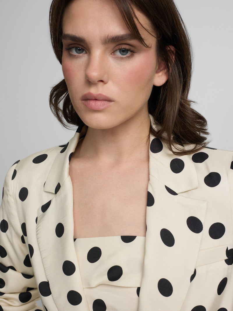 Veste de costume à revers à pois noire