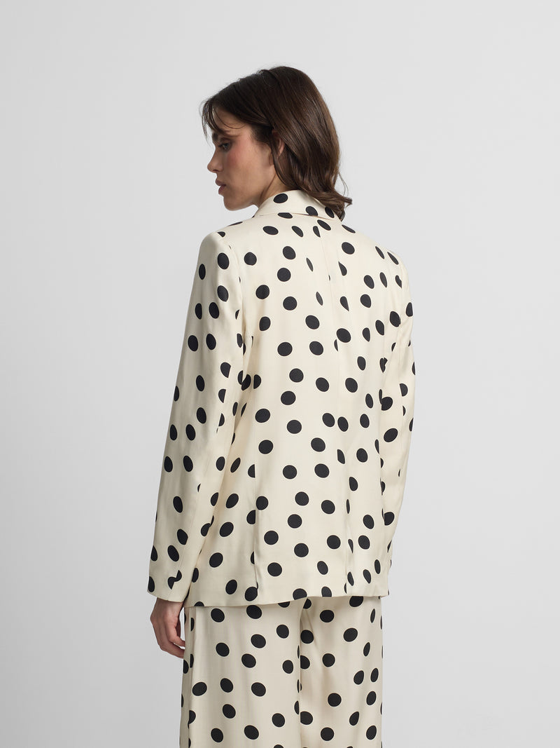 Veste de costume à revers à pois noire