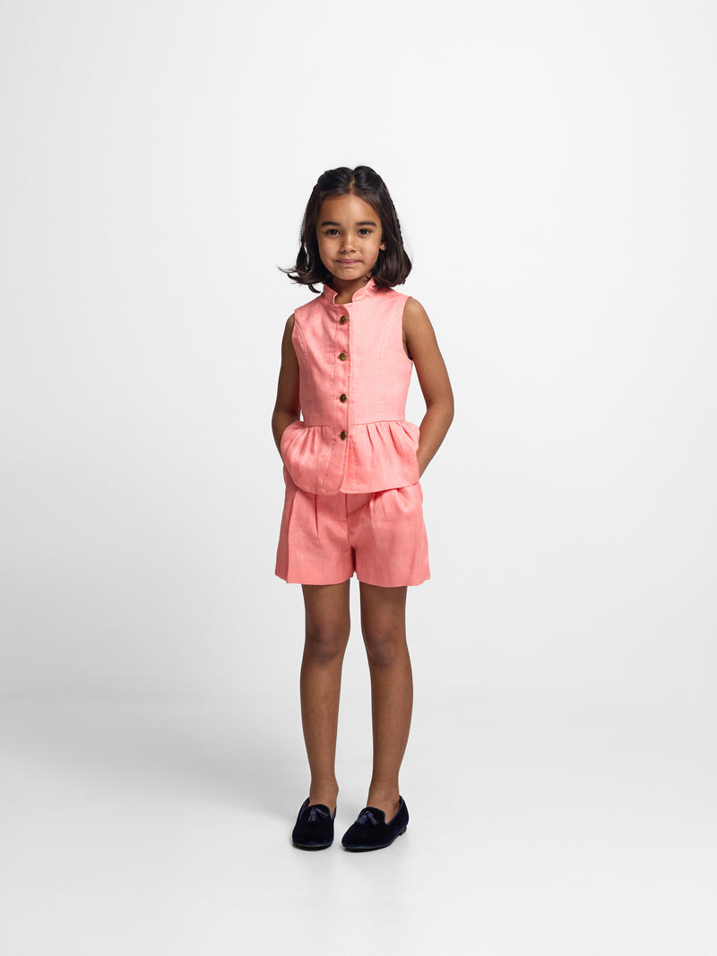 Coral linen Bermuda shorts for girls