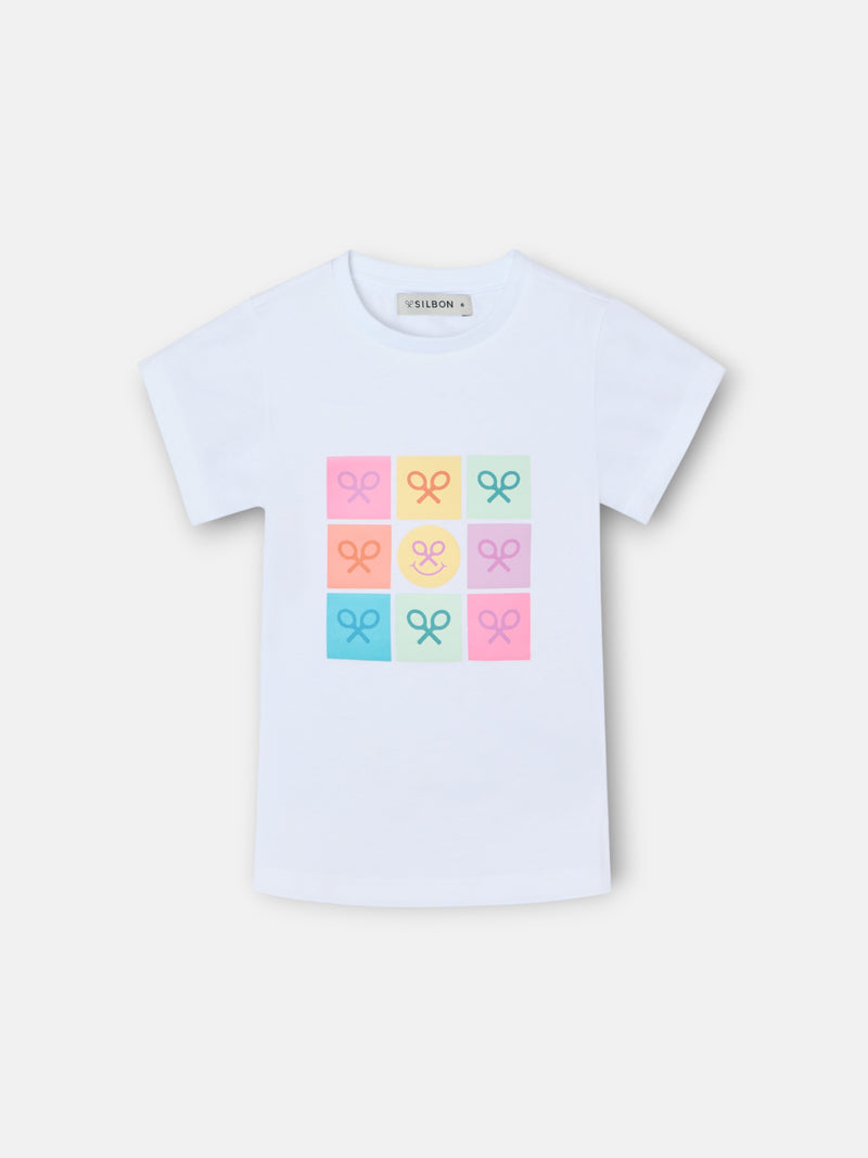 Girl's white smile rackets t-shirt