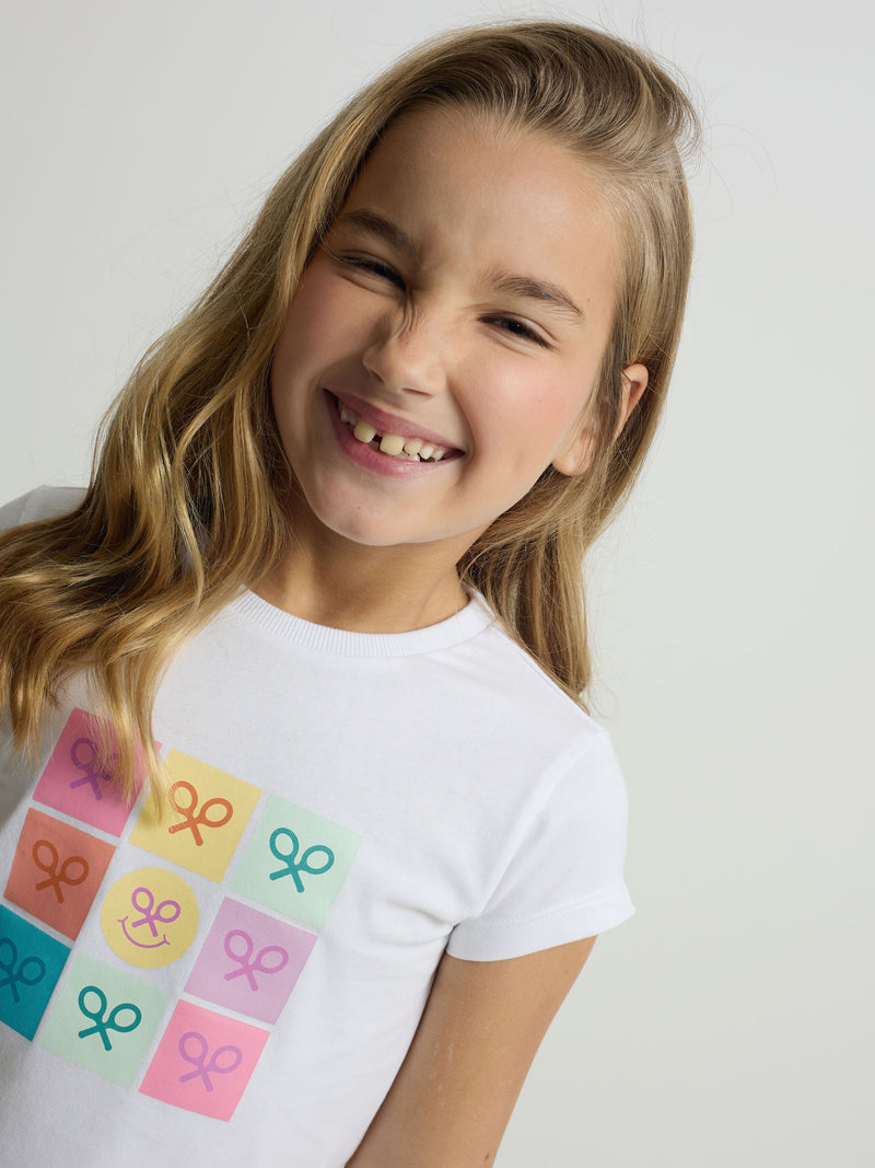 Girl's white smile rackets t-shirt