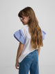 Camisola menina folhos popelina riscas branca