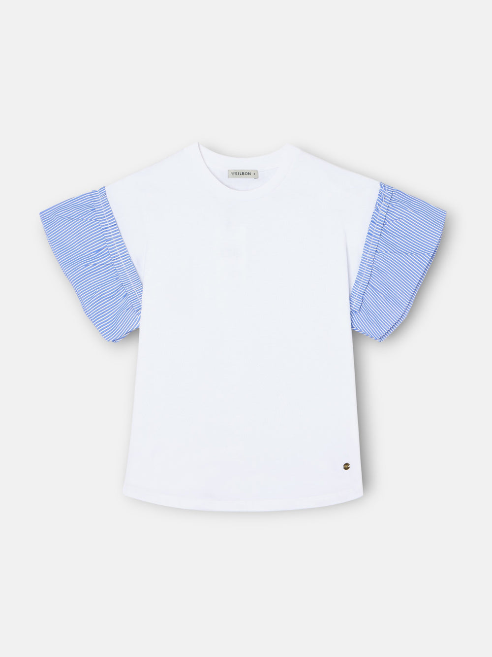girl's t-shirt with ruffles poplin and stripes white