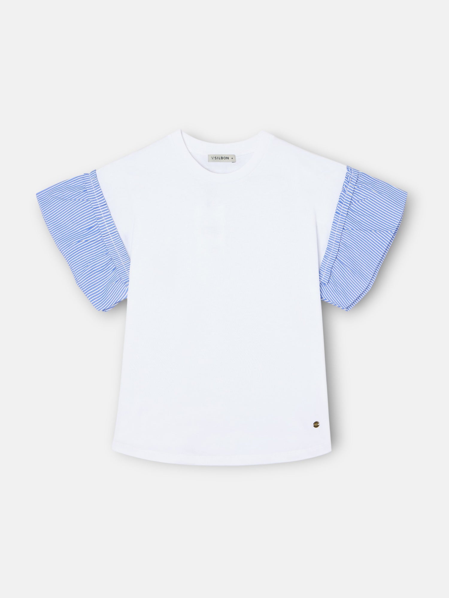 Camiseta girl volantes popelin rayas blanca