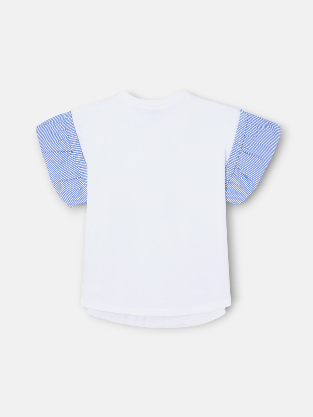 girl's t-shirt with ruffles poplin and stripes white