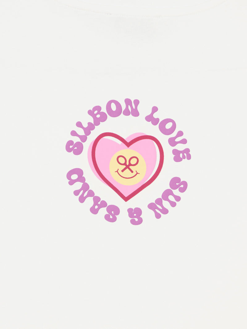 T-shirt girl silbon love branca