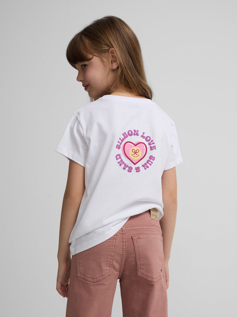 T-shirt girl silbon love branca