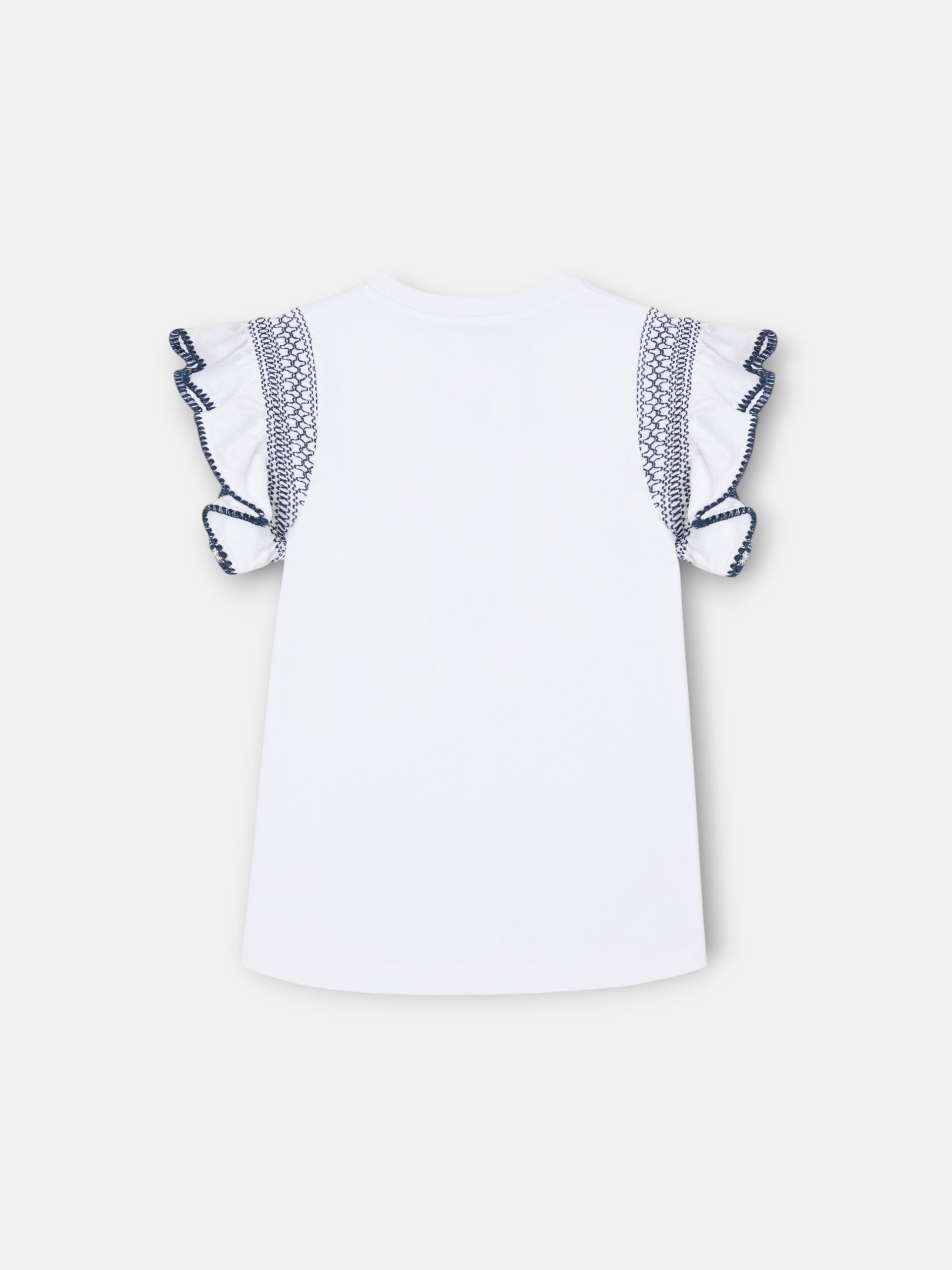 Girl's t-shirt with embroidered sleeves white
