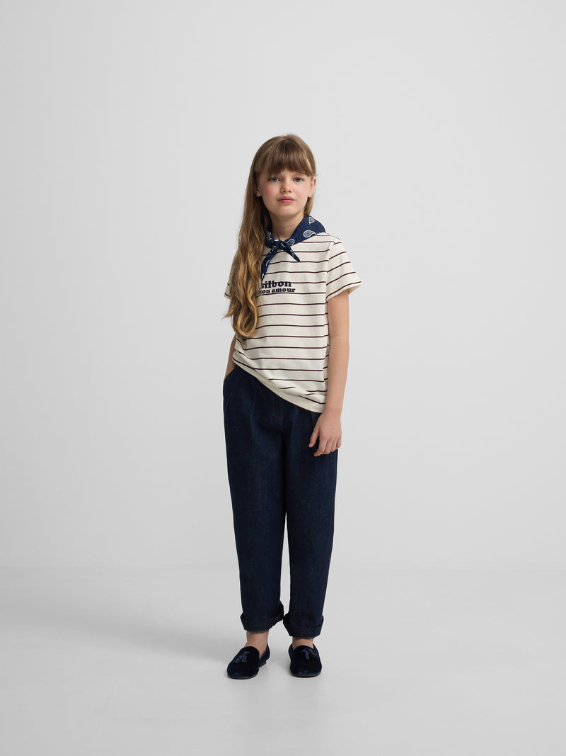 T-shirt menina aplique silbon bandana azul