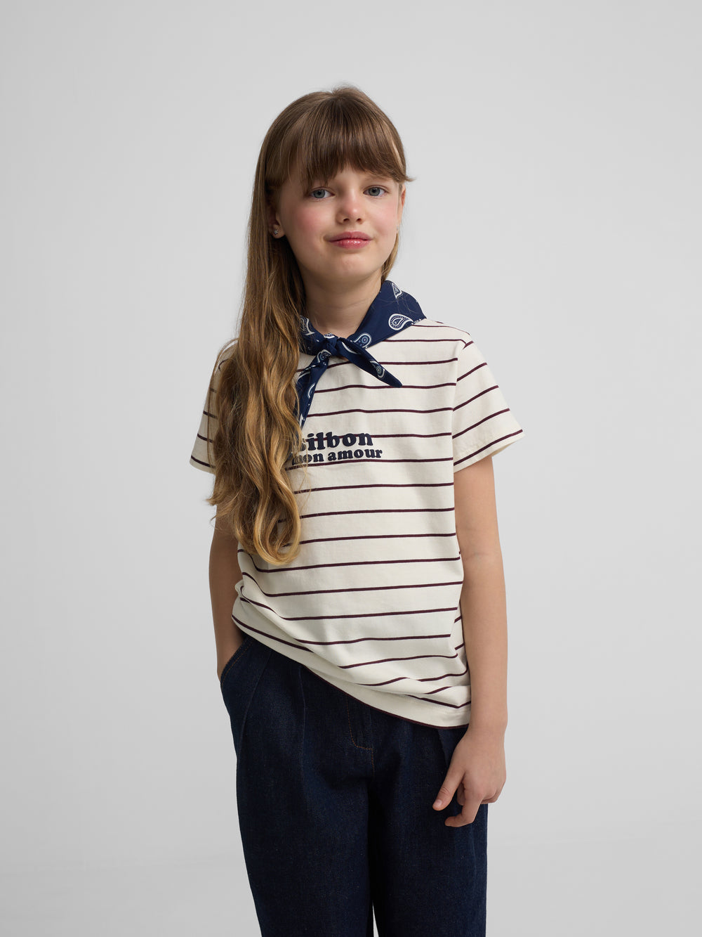 Camiseta girl aplique silbon bandana azul