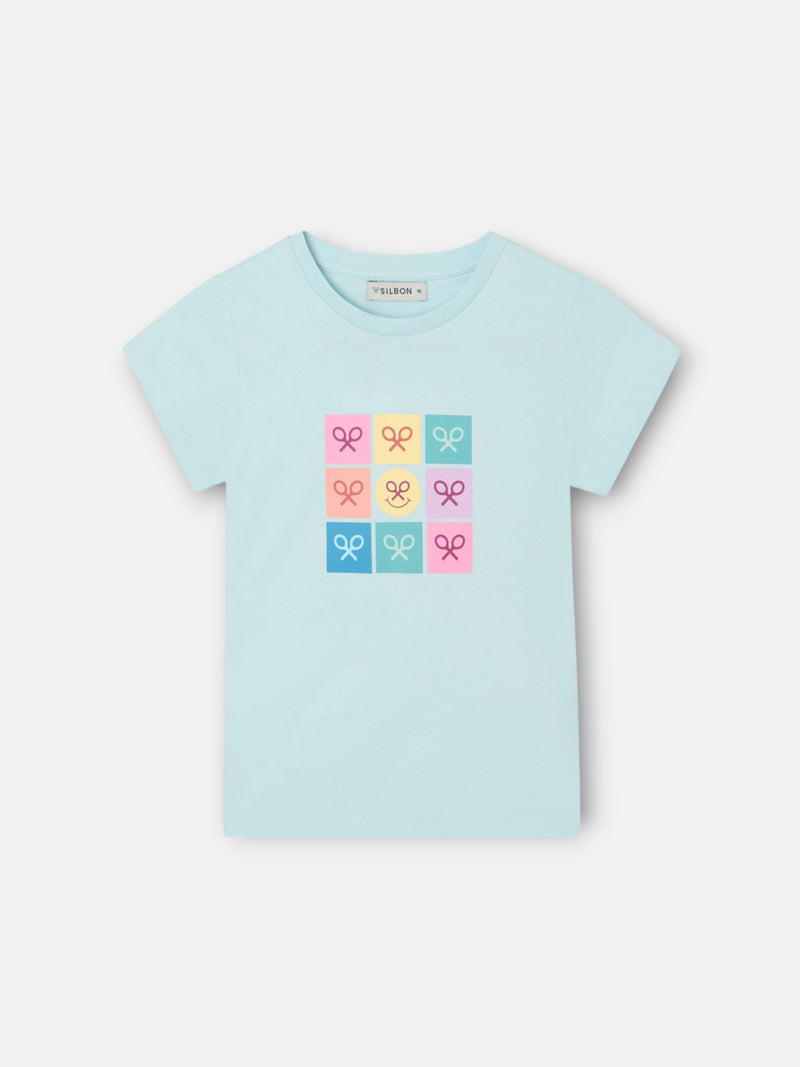 T-shirt menina raquetes multicolor azul