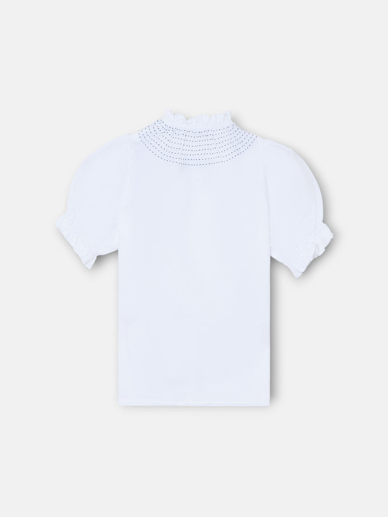 Camisa de menina franzida em linho branco