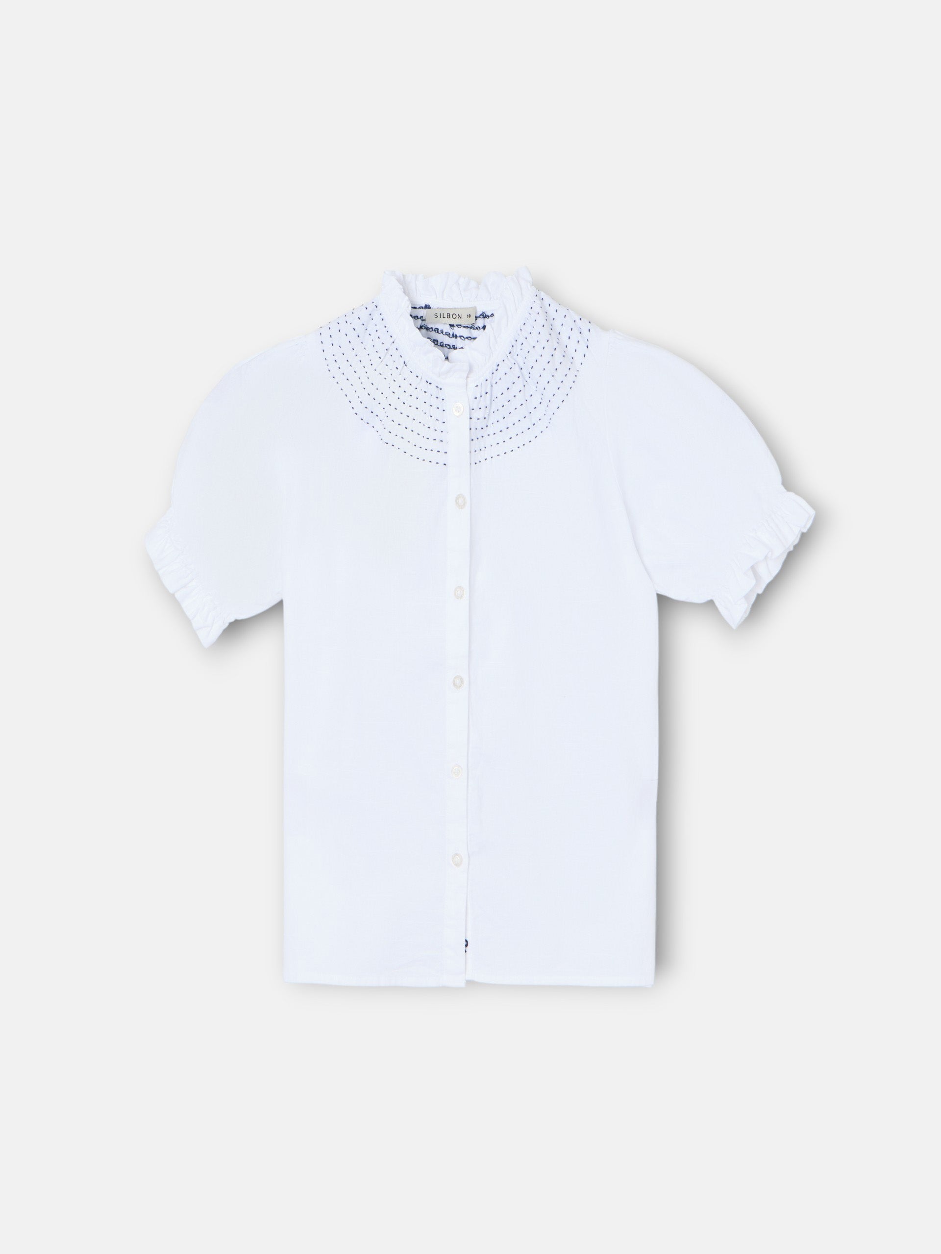 White linen ruched girl's shirt