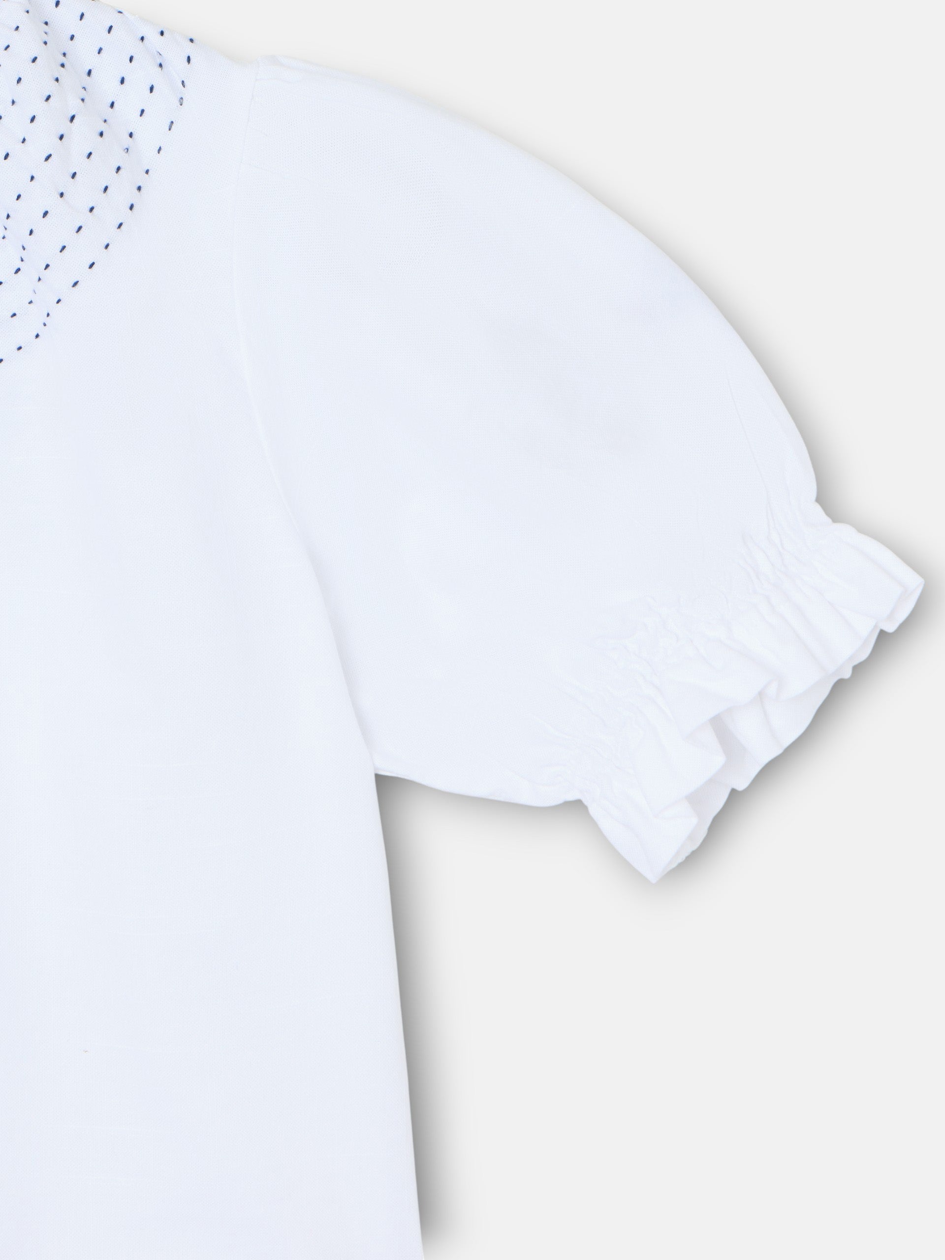 White linen ruched girl's shirt