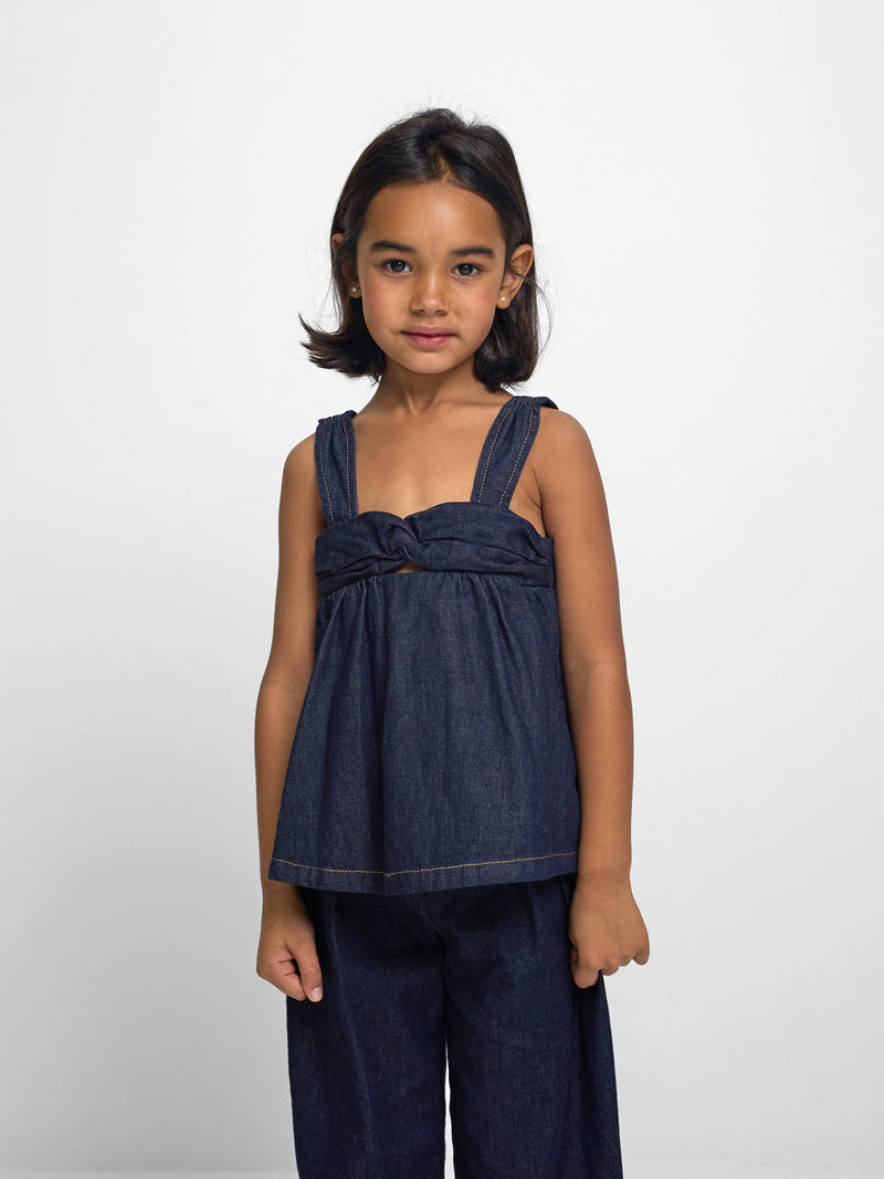 Top de ganga azul para menina