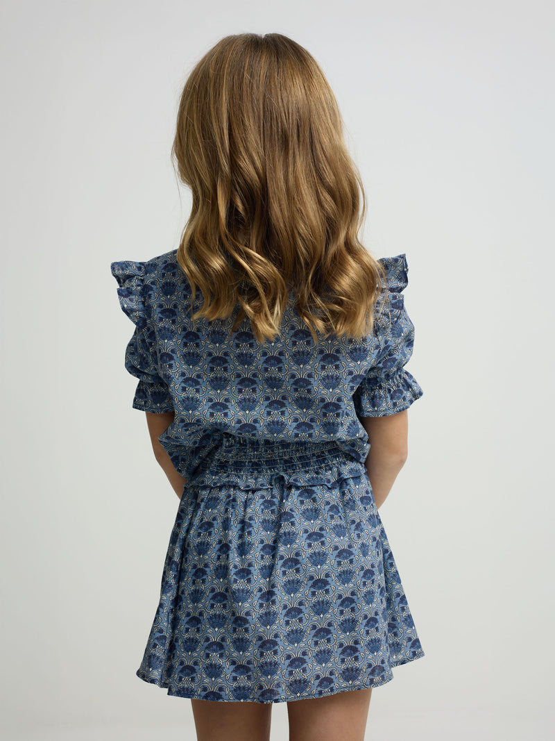 Blusa de menina de manga curta estampada azul