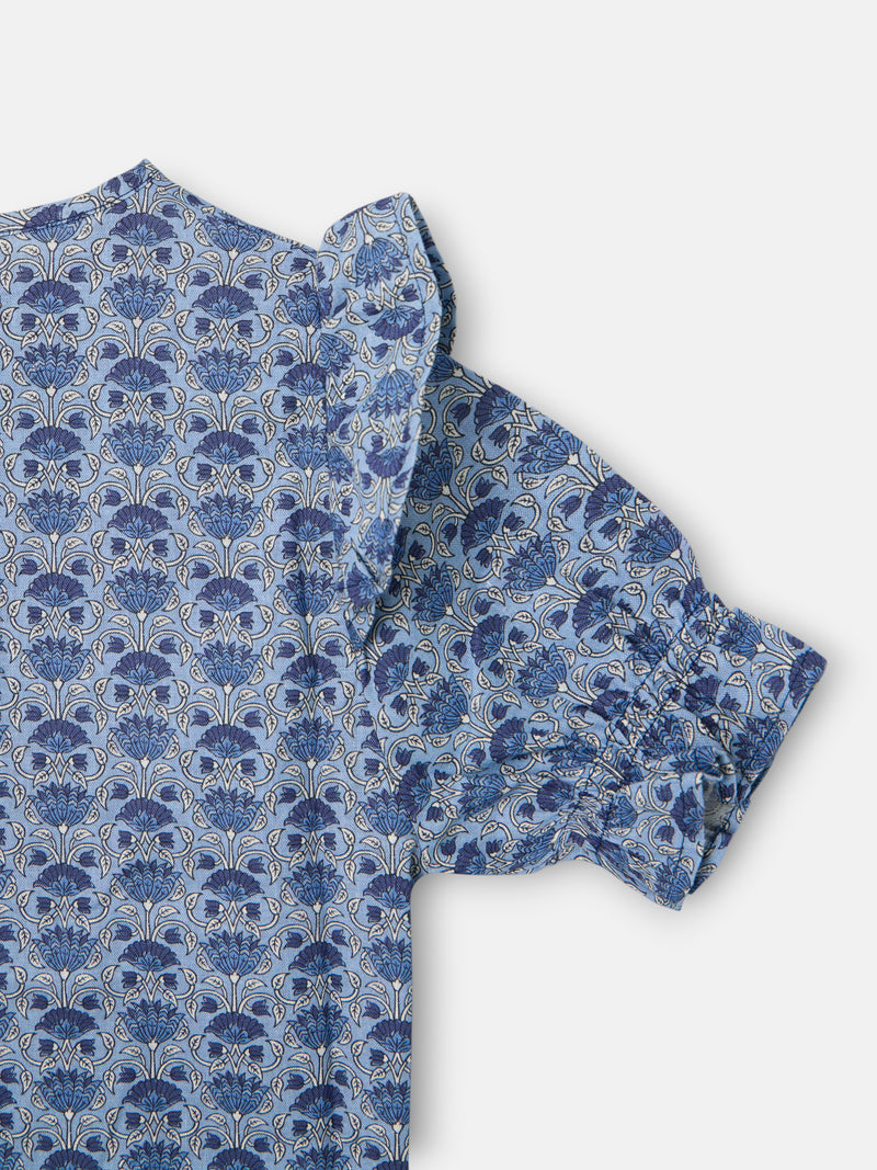 Blusa de menina de manga curta estampada azul