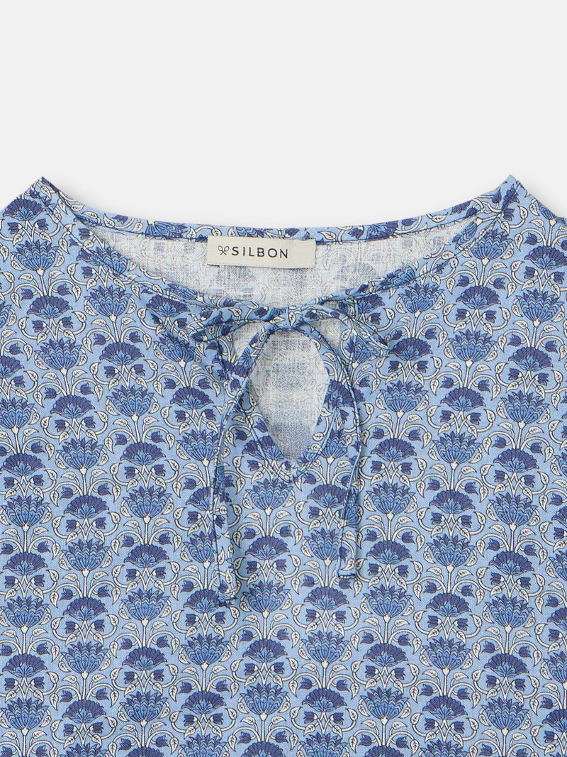 Blusa de menina de manga curta estampada azul
