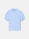 Camisa menina franzidos linho azul-claro
